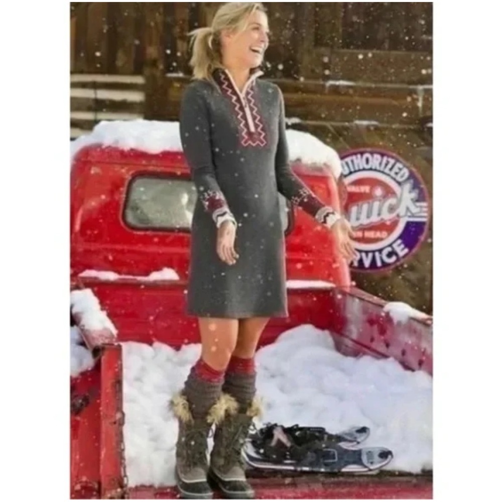Athleta Alps Snowcat Fair Isle Zip Front Skater Dress Cashmere Blend Sz S Gray